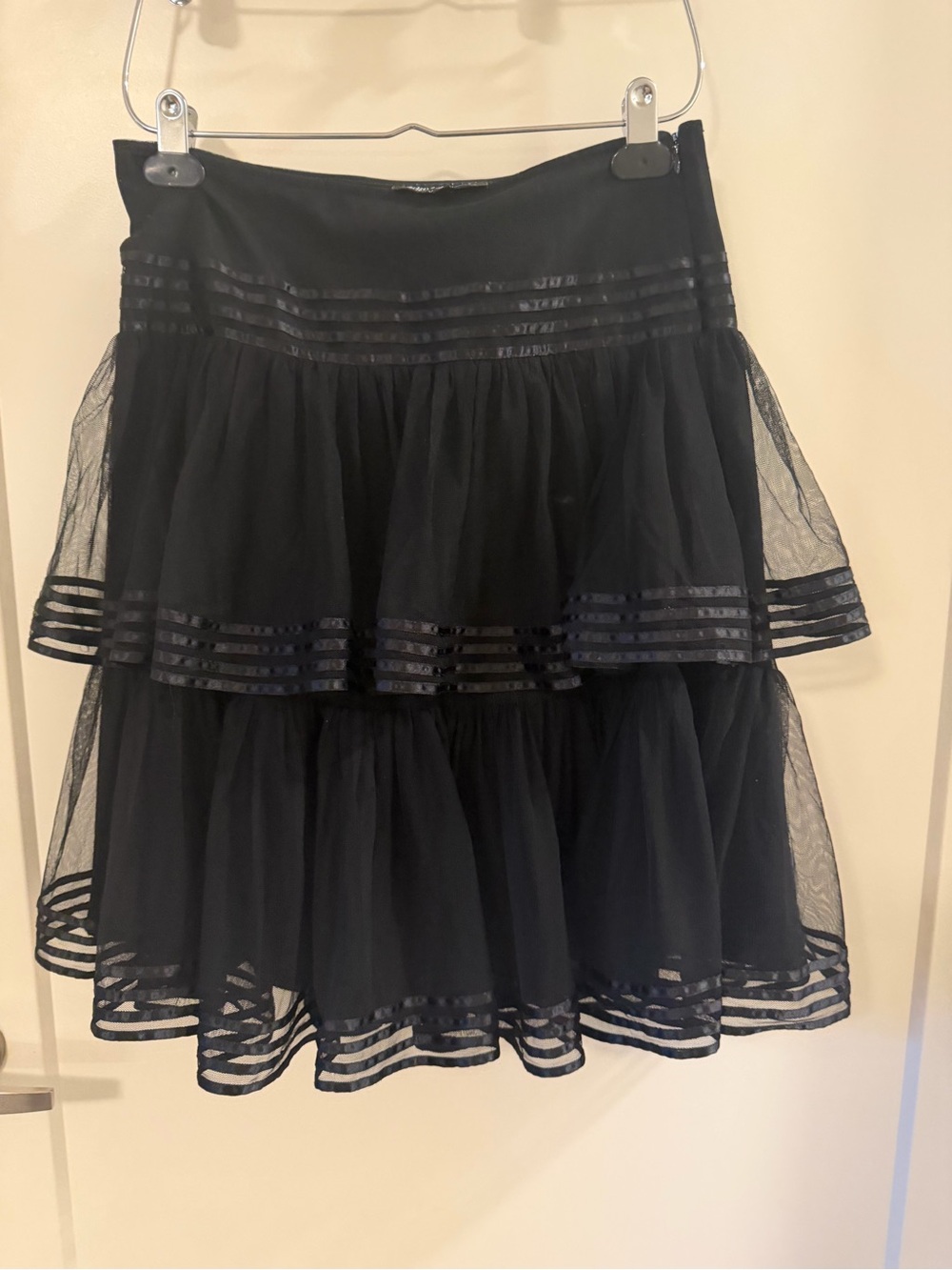 Vintage Betsy Johnson Black Tiered Skirt. Knee length.